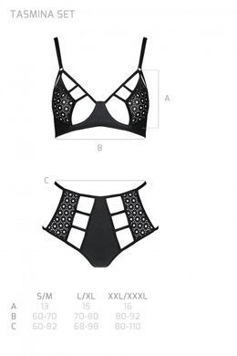 Комплект из эко-кожи Passion Tamaris Set black XXL/XXXL: бюстгальтер и трусики с перфорацией