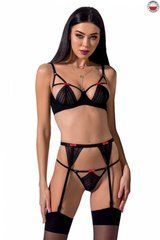 Комплект білизни PERDITA SET black S/M - Passion Exclusive: стрепи: ліф, стрінги і пояс для панчох