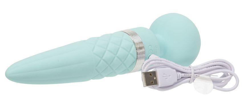 Вібромасажер 2-в-1 PILLOW TALK - Sultry Teal, класичний масажер і вібратор з ротацією, підігрів