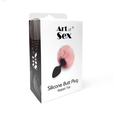 Силіконова анальна пробка М Art of Sex - Silicone Bunny Tails Butt plug, Рожева