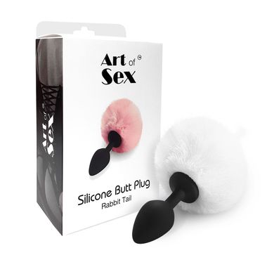Силіконова анальна пробка М Art of Sex - Silicone Bunny Tails Butt plug, колір Біла