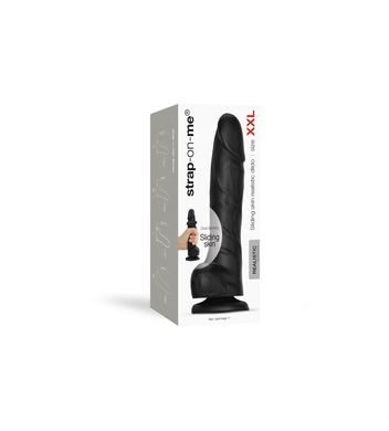 Реалістичний фалоімітатор Strap-On-Me Sliding Skin Realistic Dildo Black - XXL, ефект рухливої шкіри