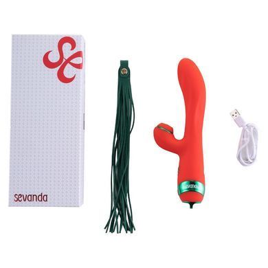 Вибратор-кролик с пульсацией и флогером LOCKINK SEVANDA Whip Vibrating Massage Wand, красно-зеленый