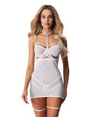Бэби-долл Obsessive Arrowel White chemise S/M, с декоративным чокером и гартерами