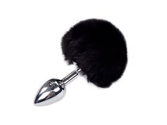 Металева анальна пробка Кролячий хвостик Alive Fluffly Plug S Black