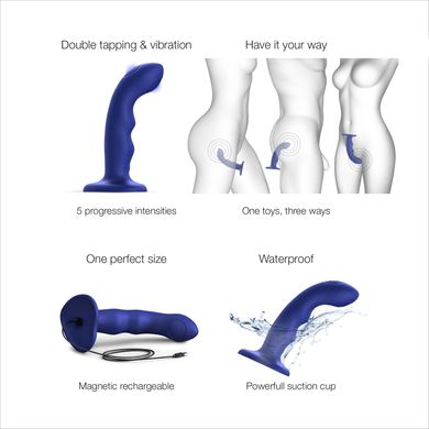 Насадка для страпона з подвійною точковою пульсацією Strap-On-Me TAPPING DILDO WAVE - NIGHT BLUE