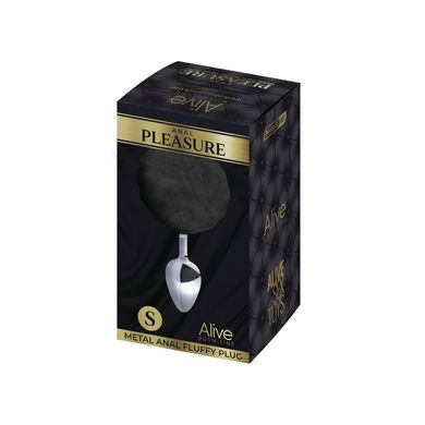 Металева анальна пробка Кролячий хвостик Alive Fluffly Plug S Black