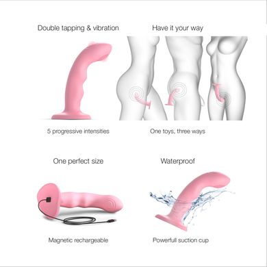 Насадка для страпону з подвійною точковою пульсацією Strap-On-Me TAPPING DILDO WAVE - CORAL PINK