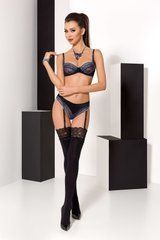 Комплект білизни GISELE SET black S/M - Passion Exclusive: ліф, трусики з пажами, Черный