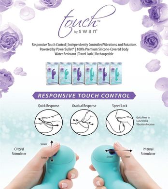 Вібратор-кролик із сенсорним керуванням та ротацією Touch by SWAN - Duo Teal, глибока вібрація