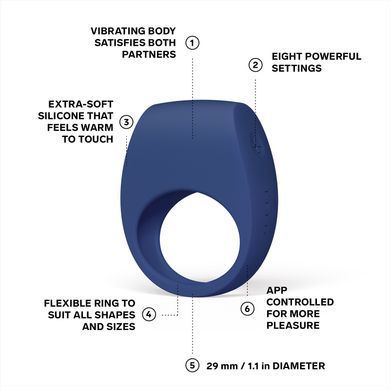 Эрекционное кольцо с вибрацией LELO Tor 3 Base Blue, синее