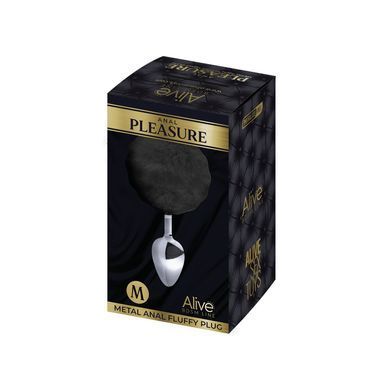 Металева анальна пробка Кролячий хвостик Alive Fluffly Plug M Black