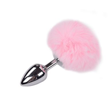 Металлическая анальная пробка Кроличий хвостик Alive Fluffly Plug M Pink