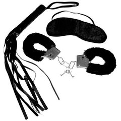 Набір для початківців Sex and Mischief - Intro to S&M Kit Black (наручники, маска, флоггер), Черный