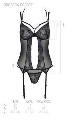 Корсет Passion DROSERA CORSET black, XXL/XXXL, с креплениями для чулок, трусики в комплекте