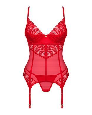 Комплект корсет та стрінги Obsessive Ingridia corset & thong XS/S, червоний