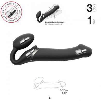 Безремневий страпон з вібрацією Strap-On-Me Vibrating Black L, діаметр 3,7см, пульт дистанційного керування, регульований