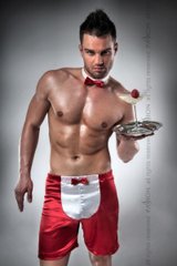 Чоловічий еротичний костюм офіціанта Passion 019 SHORT red L/XL, шорти і метелик