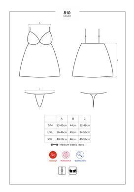 Сатиновий пеньюар із мереживом Obsessive 810-BAB-1 babydoll & thong S/M, чорний, пеньюар, танга