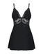 Сатиновий пеньюар із мереживом Obsessive 810-BAB-1 babydoll & thong S/M, чорний, пеньюар, танга