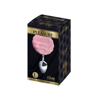 Металева анальна пробка Кролячий хвостик Alive Fluffly Plug L Pink