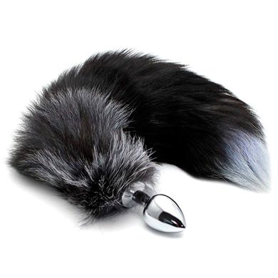 Металева анальна пробка Лисячий хвіст Alive Black And White Fox Tail M