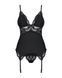 Сатиновий мереживний корсет Obsessive 810-COR-1 babydoll & thong L/XL, чорний, корсет, танга
