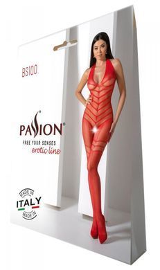 Бодистокинг с плетением на животике Passion BS100 One Size, red, декоративный шов, с доступом