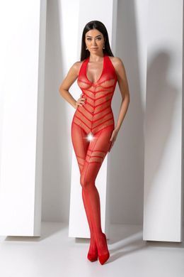 Бодистокинг с плетением на животике Passion BS100 One Size, red, декоративный шов, с доступом