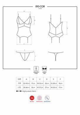 Сатиновый кружевной корсет Obsessive 810-COR-2 babydoll & thong S/M, белый, корсет, танга