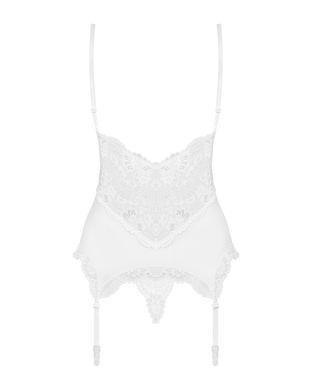 Сатиновый кружевной корсет Obsessive 810-COR-2 babydoll & thong S/M, белый, корсет, танга