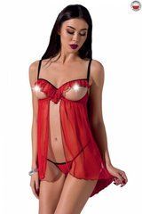 Прозорий пеньюар з відкритими грудьми CHERRY CHEMISE red XXL/XXXL - Passion Exclusive, трусики