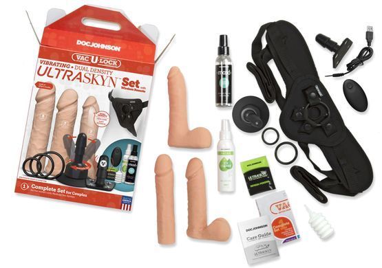 Набір для страпону Doc Johnson Vac-U-Lock VIBRATING Dual Density ULTRASKYN Set