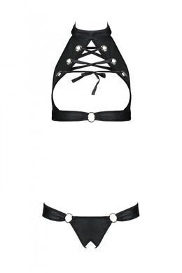 Комплект: відкритий топ та трусики з екошкіри з люверсами Malwia Set with Open Bra black S/M &mdash; Passi, Черный