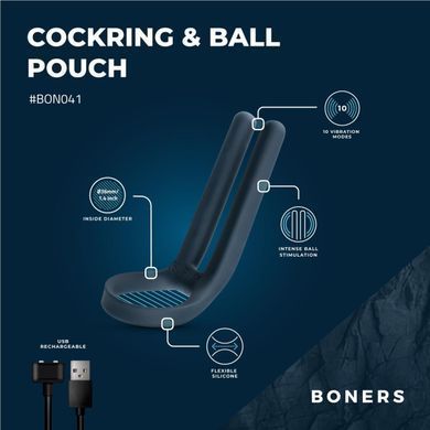 Ерекційне кільце Boners Cockring & Ball Stimulator, синє