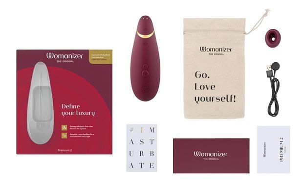 Вакуумный клиторальный стимулятор Womanizer Premium 2 &ndash; бордовый