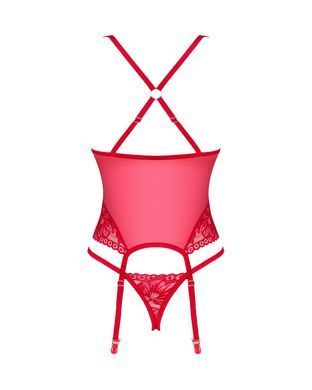 Прозорий корсет Obsessive Lacelove corset XS/S Red, мереживо, підв&rsquo;язки для панчіх