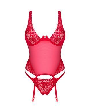 Прозорий корсет Obsessive Lacelove corset XS/S Red, мереживо, підв&rsquo;язки для панчіх