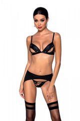Комплект из эко-кожи Passion Miley Set black XXL/XXXL: трусики, бюстгальтер, пояс для чулок