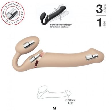 Безремневий страпон з вібрацією Strap-On-Me Vibrating Flesh M, діаметр 3,3 см, пульт дистанційного керування, регульований