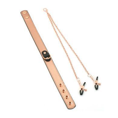 Нашийник із затискачами для сосків Liebe Seele Rose Gold Memory Collar with Nipple Clamps