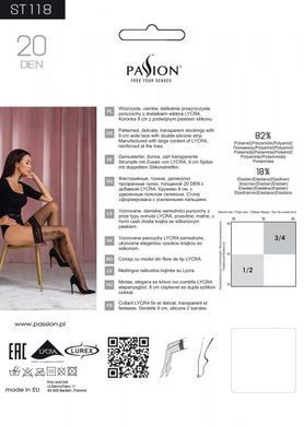 Чулки Passion ST118 3/4 черные, на ажурной силиконовой резинке, с боковым вертикальным рисунком