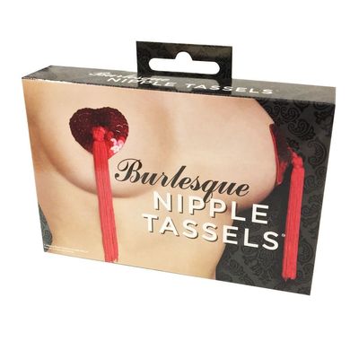 Пестіс - стікіні Burlesque Nipple Tassels, наклейки на соски, блискучі серця з пензликами, Червоний