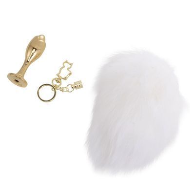 Металева анальна пробка &mdash; кролячий хвіст LOCKINK SEVANDA White Bunny-Tail Anal Rose-shape Plug