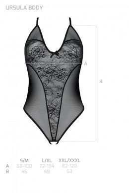 Боди Passion Ursula Body black S/M, с ажурным декором и открытым шагом