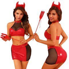 Эротический костюм дьяволицы JSY &laquo;Искусительница Джен&raquo; One Size, топ, юбка, трусики, рожки, жезл