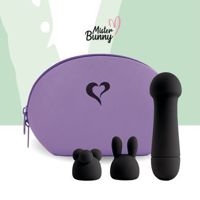 Минивибратор FeelzToys Mister Bunny Black с двумя насадками, черный