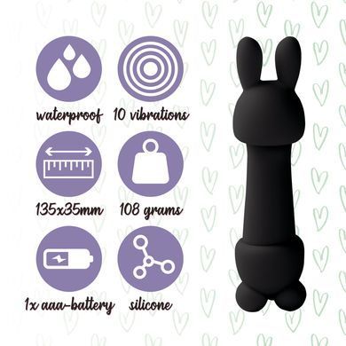 Минивибратор FeelzToys Mister Bunny Black с двумя насадками, черный
