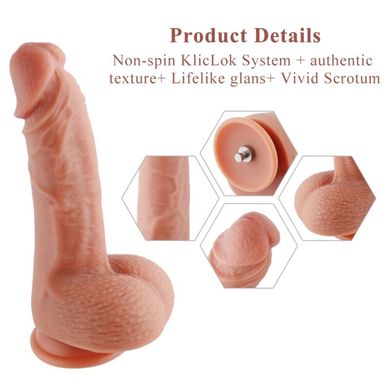 Ультрареалістичний фалоімітатор для секс-машин Hismith 8.3″ 2-layers Silicone Flesh Dildo, двошаровий, система KlicLok