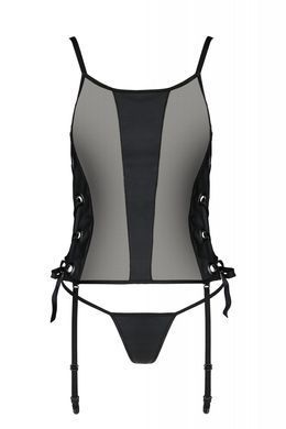 Сетчатый корсет из эко-кожи, с люверсами и съемными пажами Malwia Corset black 4XL/5XL &mdash; Passion